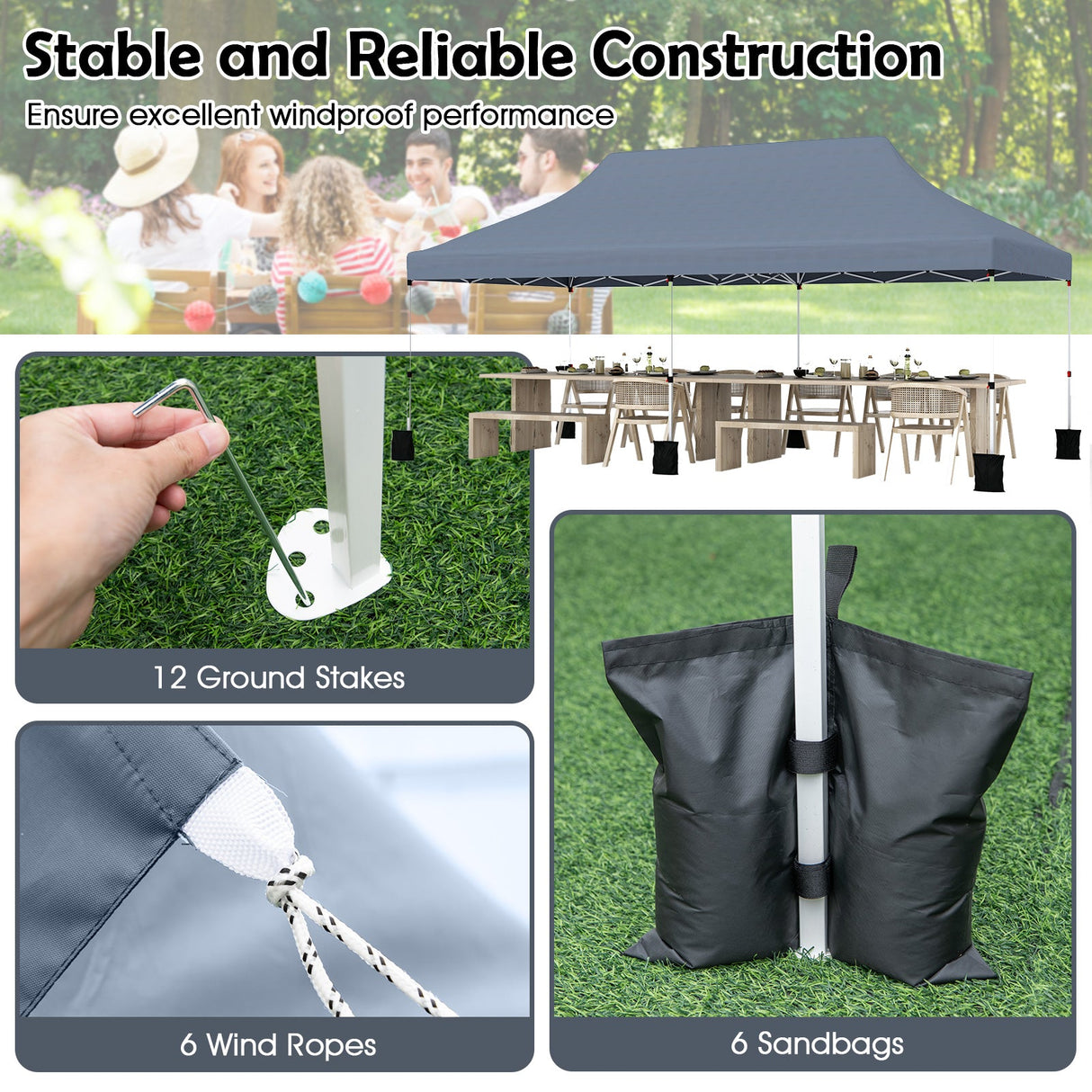 10 X 20 FT Pop up Canopy Tent Foldable Portable Outdoor Gazebo with Carry Bag-Gray by DirectDeals