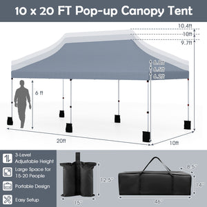 10 X 20 FT Pop up Canopy Tent Foldable Portable Outdoor Gazebo with Carry Bag-Gray by DirectDeals
