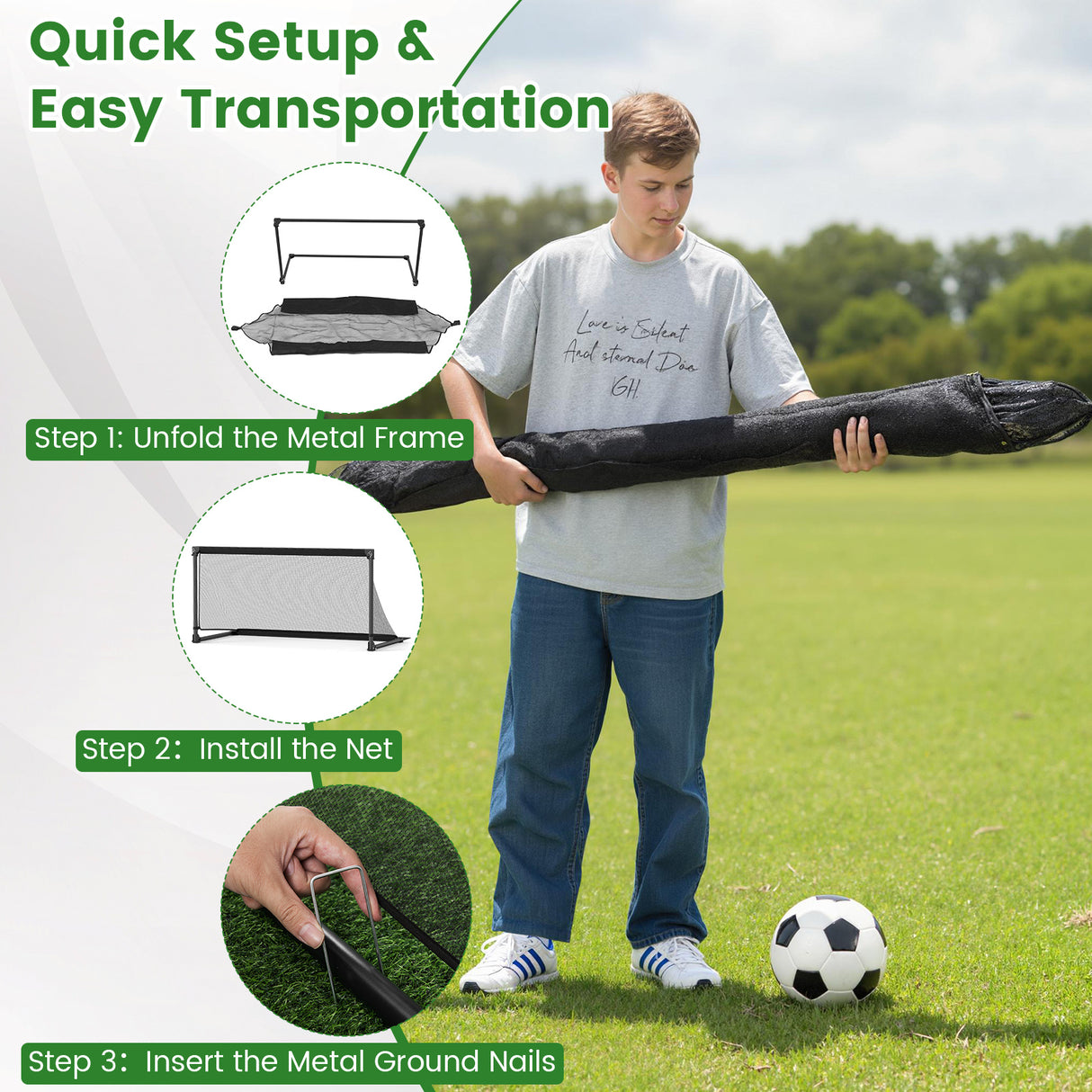 Portable POP Up Toddler Soccer Net with Metal Frame-L