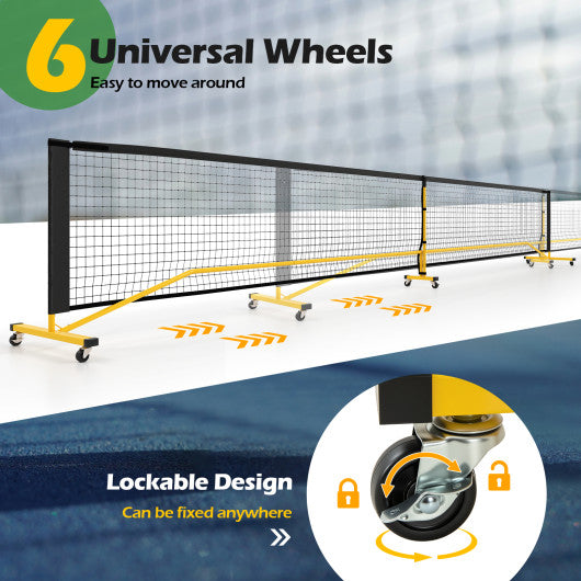 22 FT Portable Pickleball Net with 6 Lockable Wheels and Carry Bag
