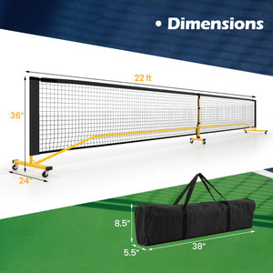 22 FT Portable Pickleball Net with 6 Lockable Wheels and Carry Bag