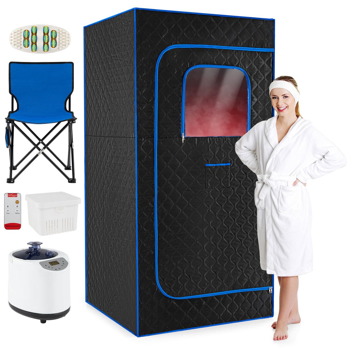 Portable Steam Sauna Box with 3L/1200W Fast-Heat Steamer and 15-Level Temperature-Blue