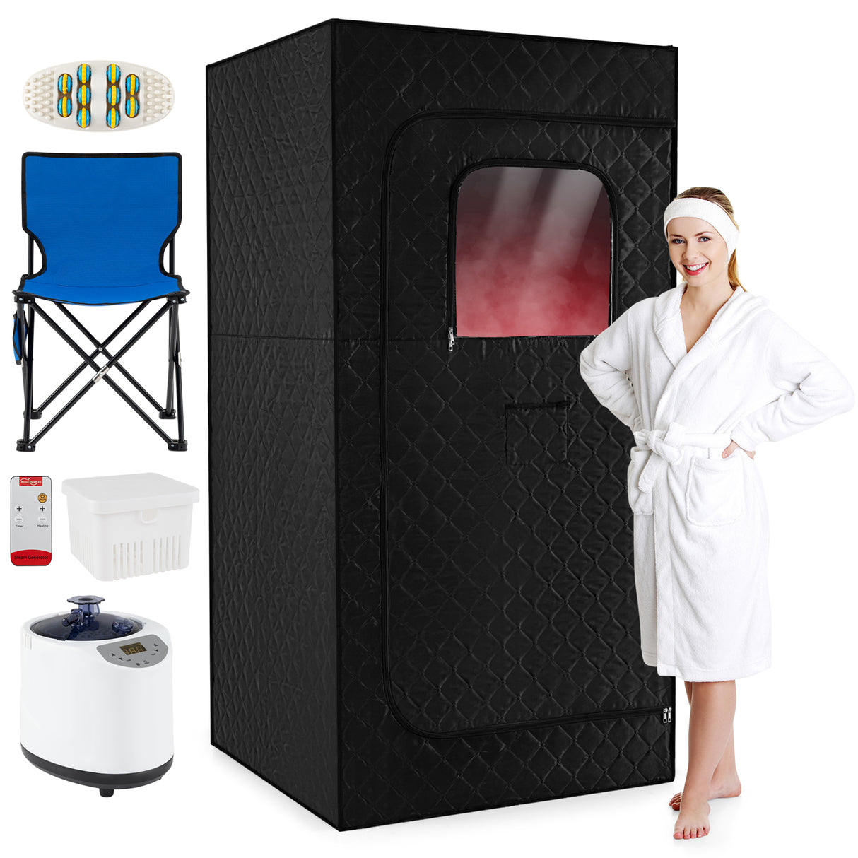 Portable Steam Sauna Box with 3L/1200W Fast-Heat Steamer and 15-Level Temperature-Black