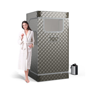 Portable Steam Sauna with 3L Steam Generator Remote Control Wood Foot Massager and Foldable Chair for Home-Gray