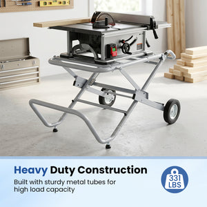 Portable Table Saw Stand Rolling Foldable Heavy Duty Metal Base with 8-Inch Rubber Wheels-Silver