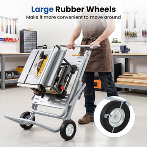 Portable Table Saw Stand Rolling Foldable Heavy Duty Metal Base with 8-Inch Rubber Wheels-Silver