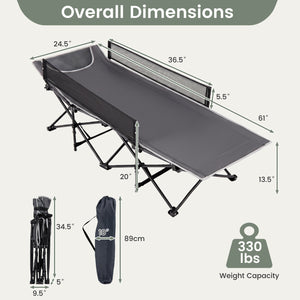 Portable Travel Toddler Cot Bed with Guardrail for Outdoor Indoor-Gray