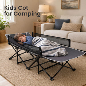 Portable Travel Toddler Cot Bed with Guardrail for Outdoor Indoor-Gray