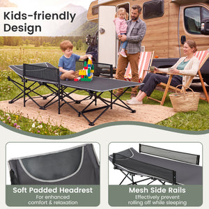 Portable Travel Toddler Cot Bed with Guardrail for Outdoor Indoor-Gray