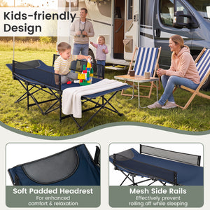 Portable Travel Toddler Cot Bed with Guardrail for Outdoor Indoor-Navy