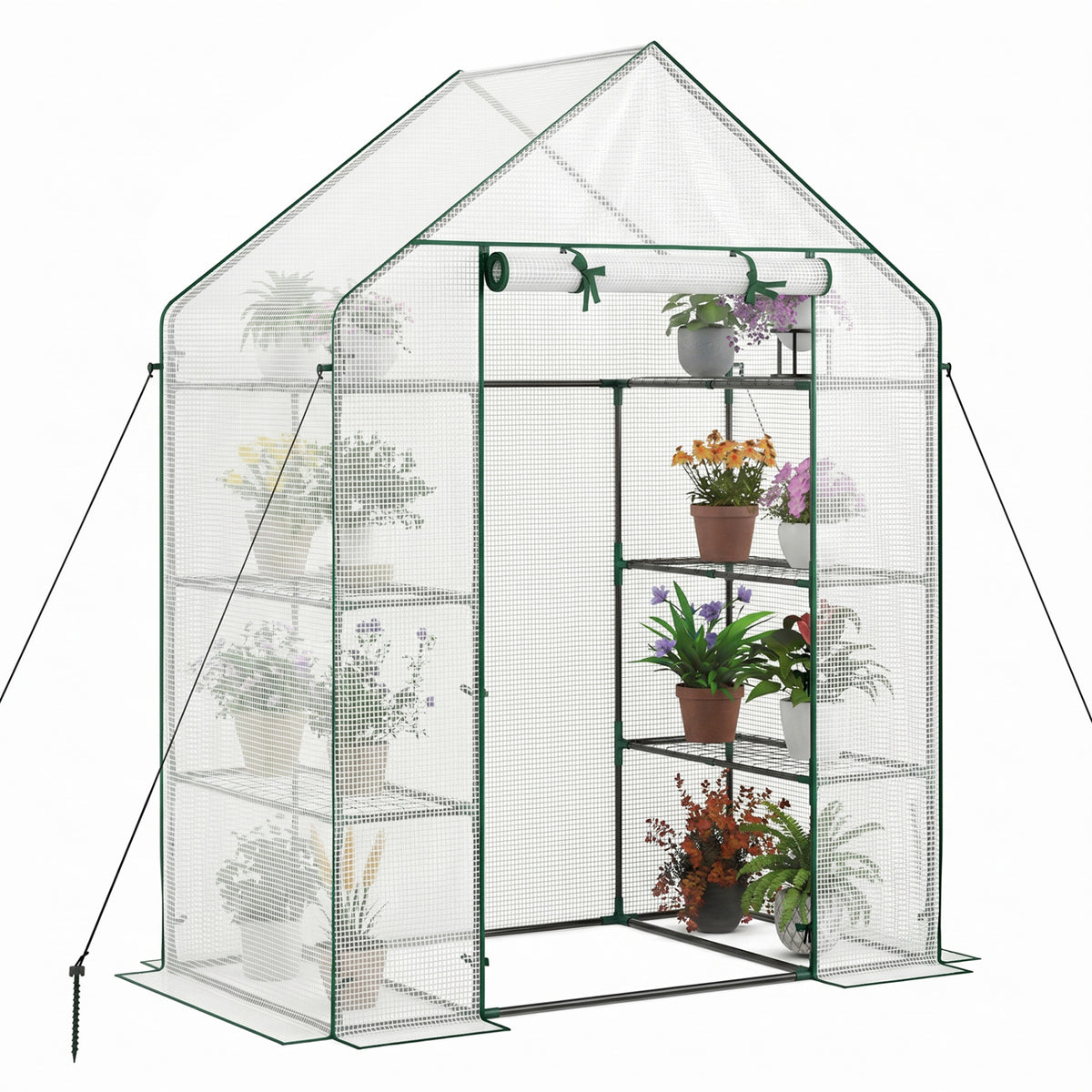 Portable Walk-in Greenhouse with 3 Tiers and 6 Shelves-White