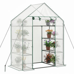 Portable Walk-in Greenhouse with 3 Tiers and 6 Shelves-White