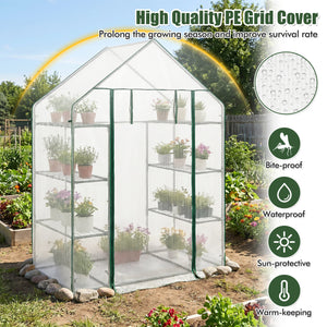 Portable Walk-in Greenhouse with 3 Tiers and 6 Shelves-White