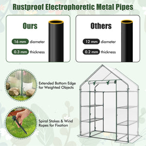 Portable Walk-in Greenhouse with 3 Tiers and 6 Shelves-White