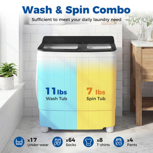 Portable Washing Machine 18 lbs Mini Laundry Machine with 11 LBS Washer-Black