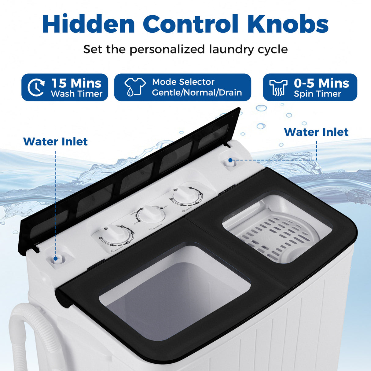 Portable Washing Machine 18 lbs Mini Laundry Machine with 11 LBS Washer-Black