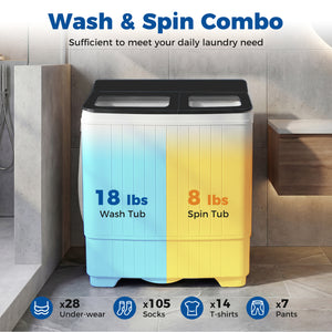 Portable Washing Machine with 18 LBS Washer and 8 LBS Spinner Combo-Black