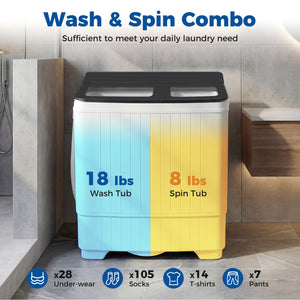 Portable Washing Machine with 18 LBS Washer and 8 LBS Spinner Combo-Gray