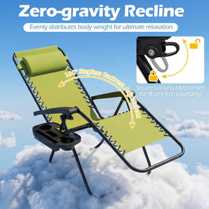 Portable Zero Gravity Chairs with Cup Holder Trays and Backrest-Green