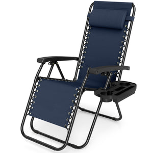 Portable Zero Gravity Chairs with Cup Holder Trays and Backrest-Navy
