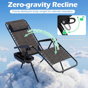Portable Zero Gravity Chairs with Cup Holder Trays and Backrest-Gray
