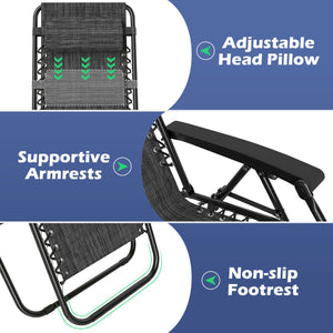 Portable Zero Gravity Chairs with Cup Holder Trays and Backrest-Gray