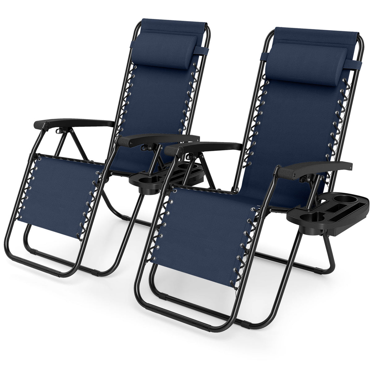 Portable Zero Gravity Chairs with Cup Holder Trays and Backrest Set of 2-Navy
