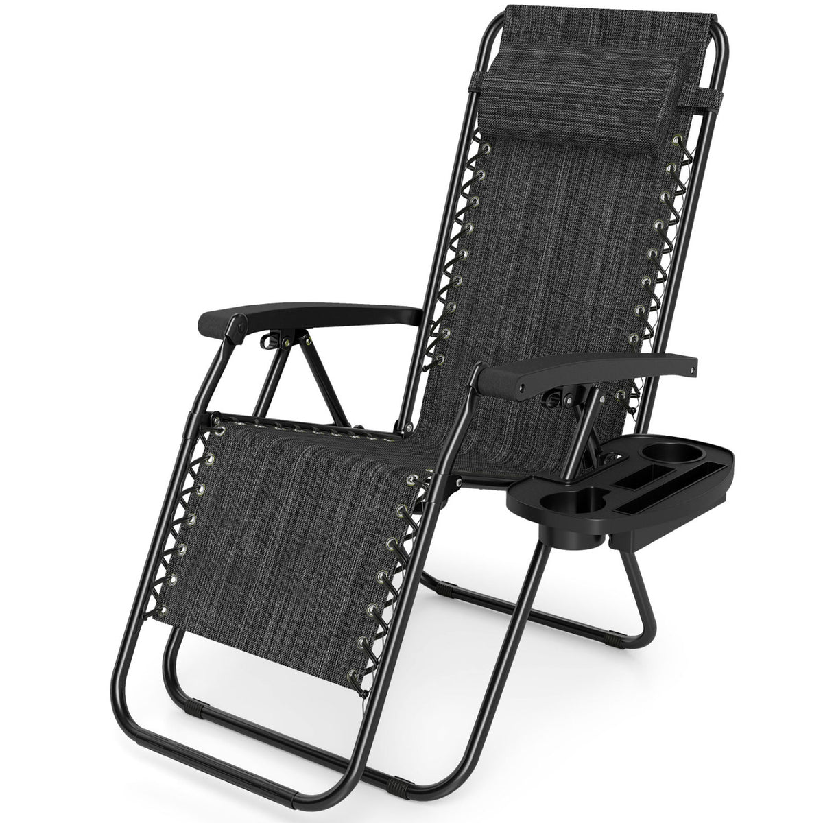 Portable Zero Gravity Chairs with Cup Holder Trays and Backrest Set of 2-Gray