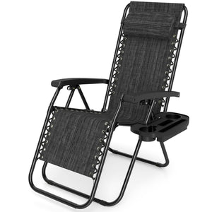Portable Zero Gravity Chairs with Cup Holder Trays and Backrest Set of 2-Gray