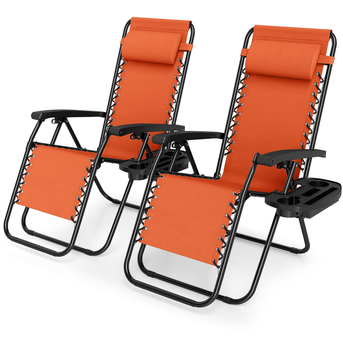 Portable Zero Gravity Chairs with Cup Holder Trays and Backrest Set of 2-Orange