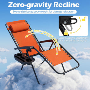 Portable Zero Gravity Chairs with Cup Holder Trays and Backrest Set of 2-Orange