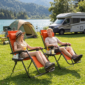 Portable Zero Gravity Chairs with Cup Holder Trays and Backrest-Orange