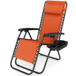 Portable Zero Gravity Chairs with Cup Holder Trays and Backrest-Orange