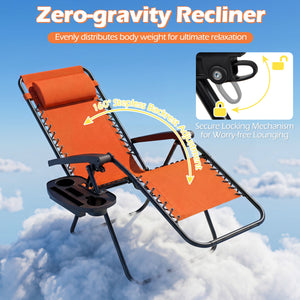 Portable Zero Gravity Chairs with Cup Holder Trays and Backrest-Orange