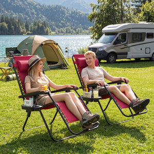Portable Zero Gravity Chairs with Cup Holder Trays and Backrest-Red
