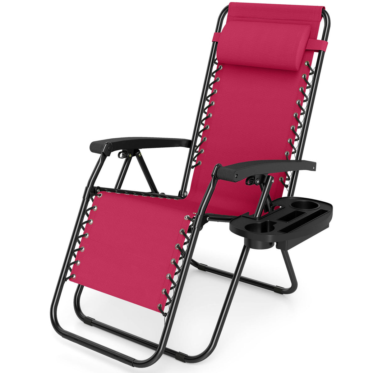 Portable Zero Gravity Chairs with Cup Holder Trays and Backrest-Red