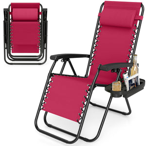 Portable Zero Gravity Chairs with Cup Holder Trays and Backrest-Red
