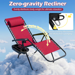 Portable Zero Gravity Chairs with Cup Holder Trays and Backrest Set of 2-Red