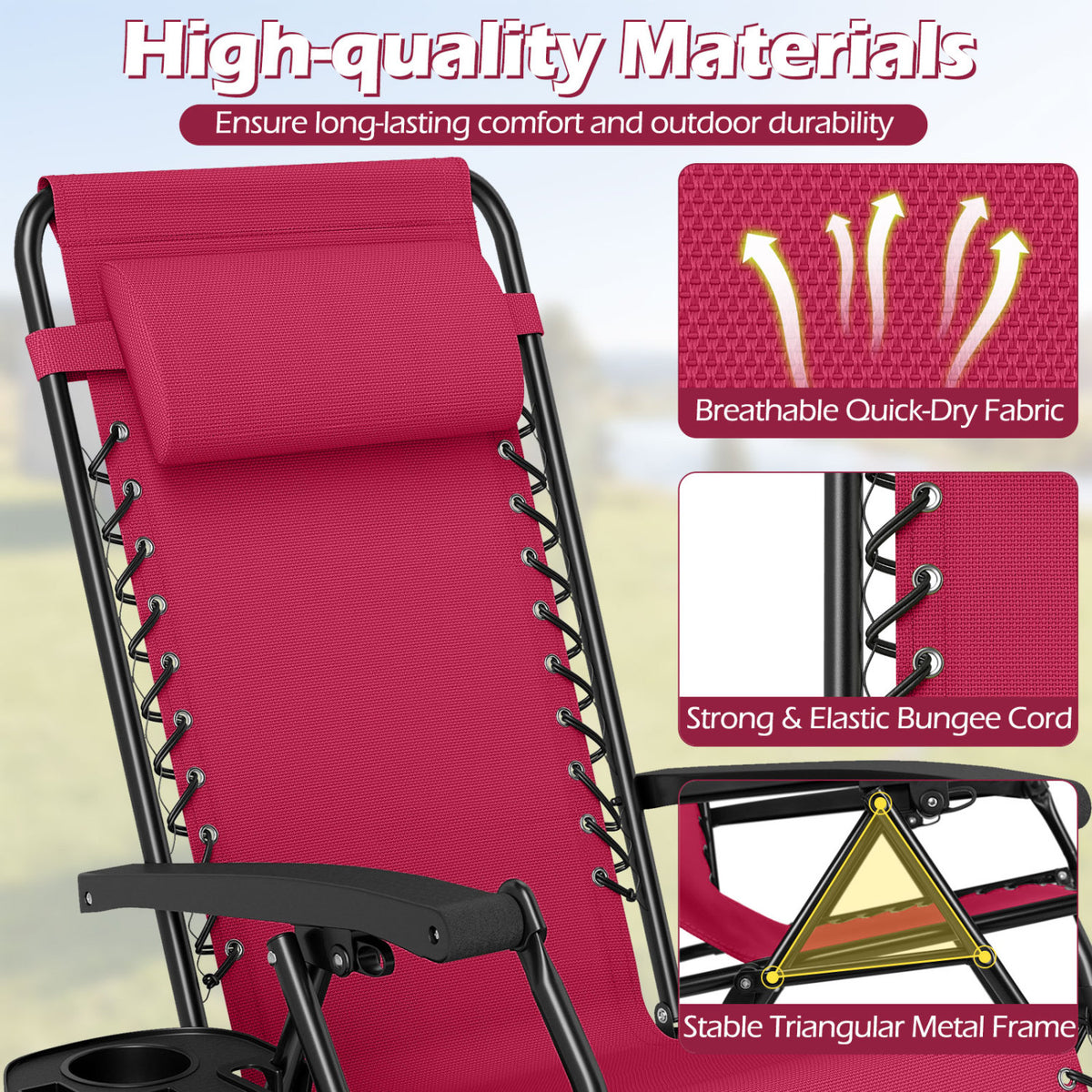 Portable Zero Gravity Chairs with Cup Holder Trays and Backrest Set of 2-Red