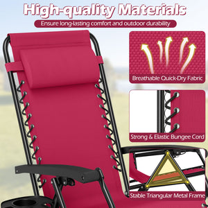 Portable Zero Gravity Chairs with Cup Holder Trays and Backrest Set of 2-Red