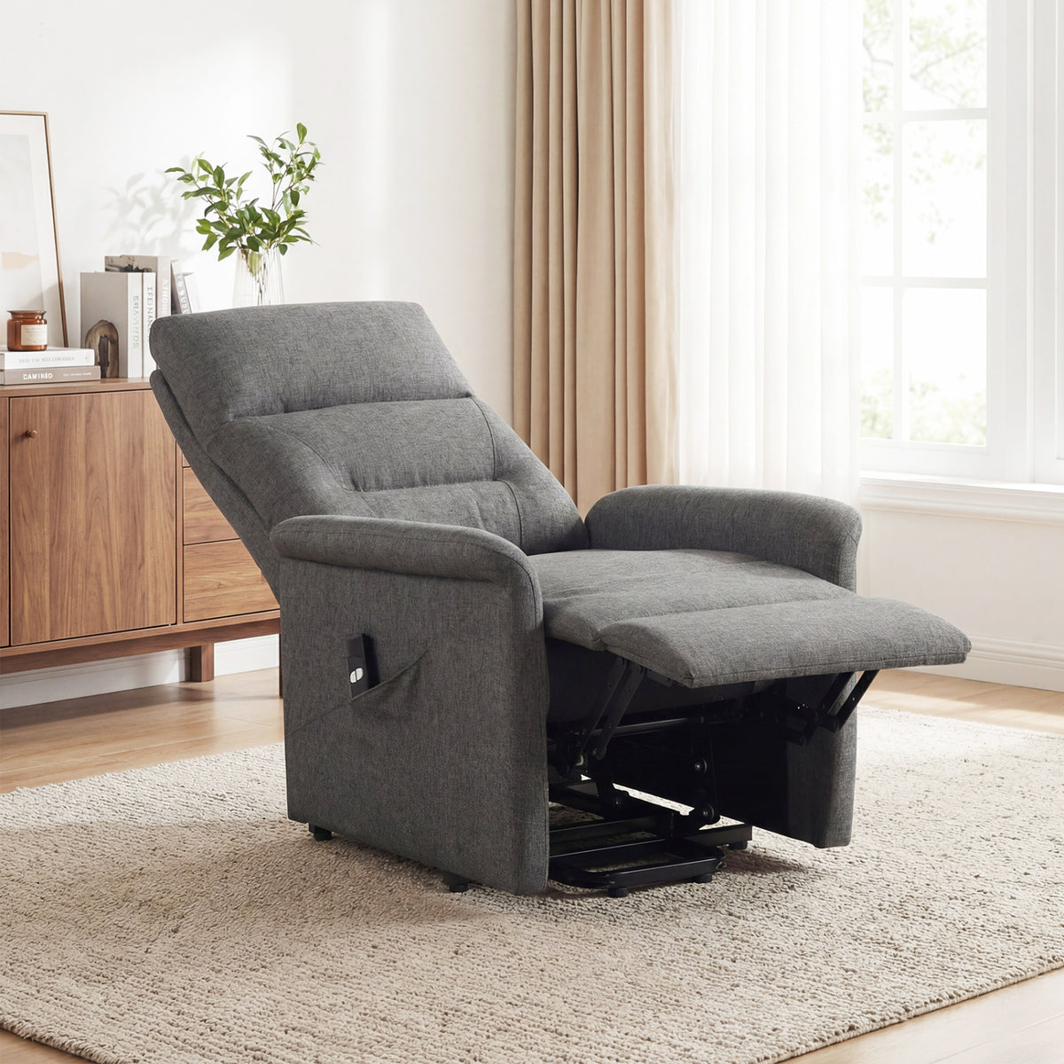 Power Lift Recliner Chair for Elderly with Remote Control and Side Storage Pocket-Gray
