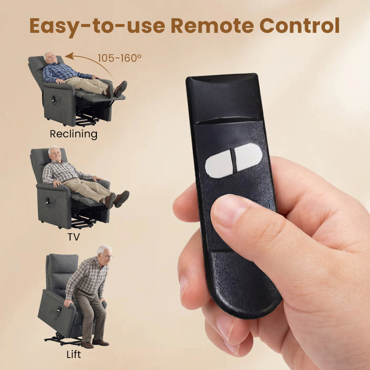Power Lift Recliner Chair for Elderly with Remote Control and Side Storage Pocket-Gray