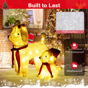 Pre-lit Mama and Baby Poodle Dogs with 60 Warm White LED Lights