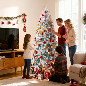 Pre-Lit Artificial Christmas Tree with Snow Flocked Branch Tips-M