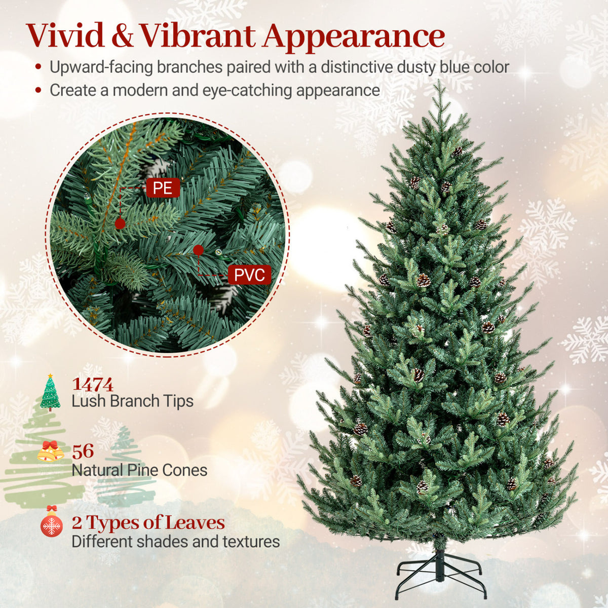 Pre-Lit Artificial Christmas Tree with Multicolored LED Lights-L