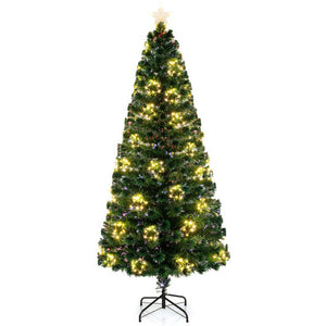 Pre-Lit Artificial Xmas Tree with Top Star and Branch Tips-7 FT