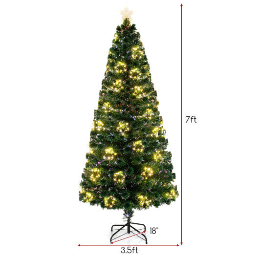 Pre-Lit Artificial Xmas Tree with Top Star and Branch Tips-7 FT