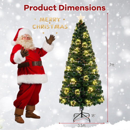 Pre-Lit Artificial Xmas Tree with Top Star and Branch Tips-7 FT