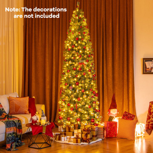 6.5/7.5 Feet Pre-Lit Blue Artificial Christmas Tree Slim with 9 Lighting Modes-9 ft