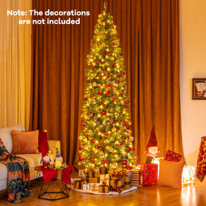 6.5/7.5 Feet Pre-Lit Blue Artificial Christmas Tree Slim with 9 Lighting Modes-9 ft